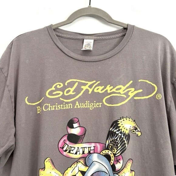 Ed Hardy by Christian Audigier Gray Skull Bones Short Sleeve T-Shirt Men’s XXL - Picture 6 of 9